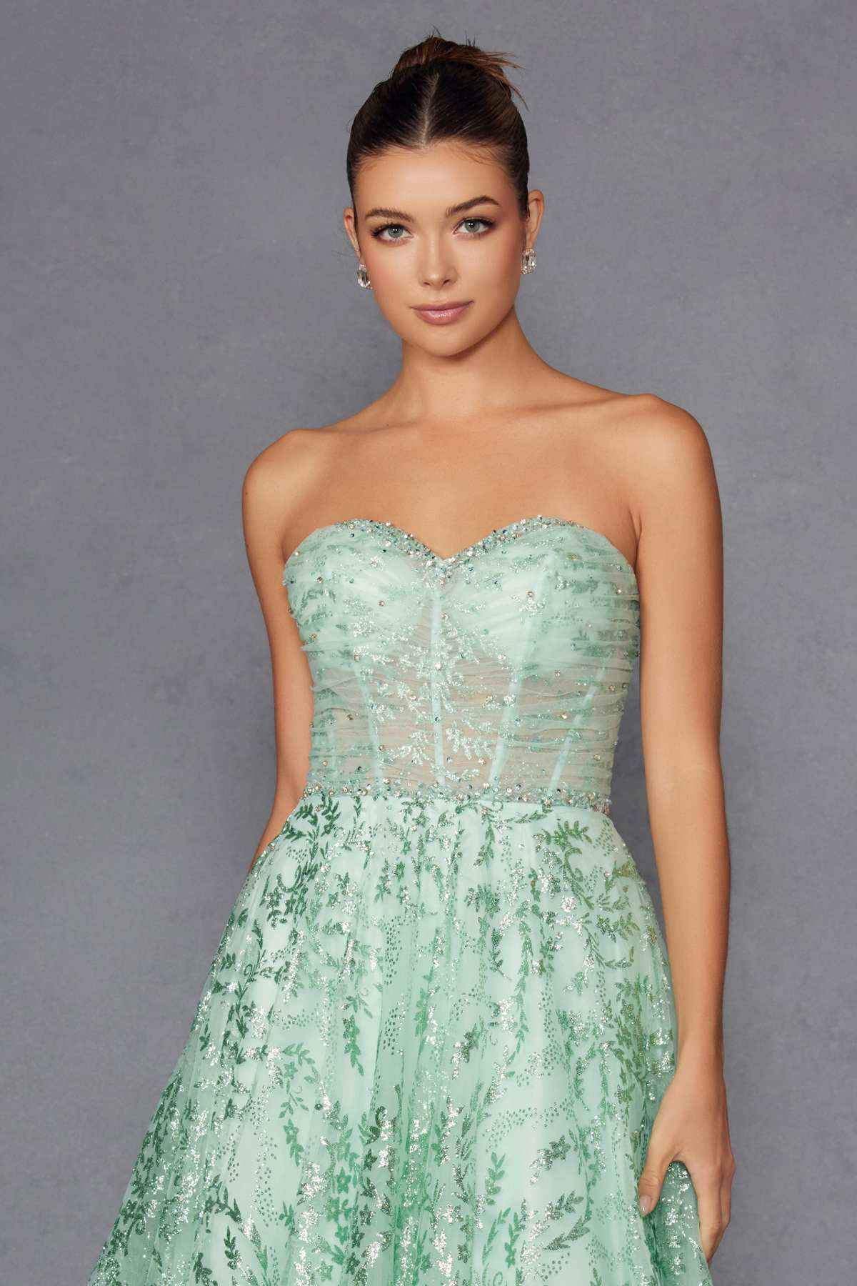 Juliet JT2547S Strapless Sweetheart A-Line Mint Gown