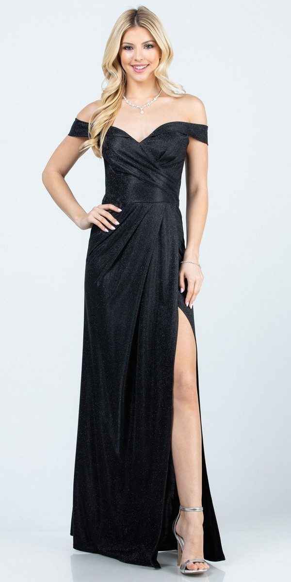 CLEARANCE - La Scala 25854 Off The Shoulder Glittery Jacquard Gathered Gown (Size L)