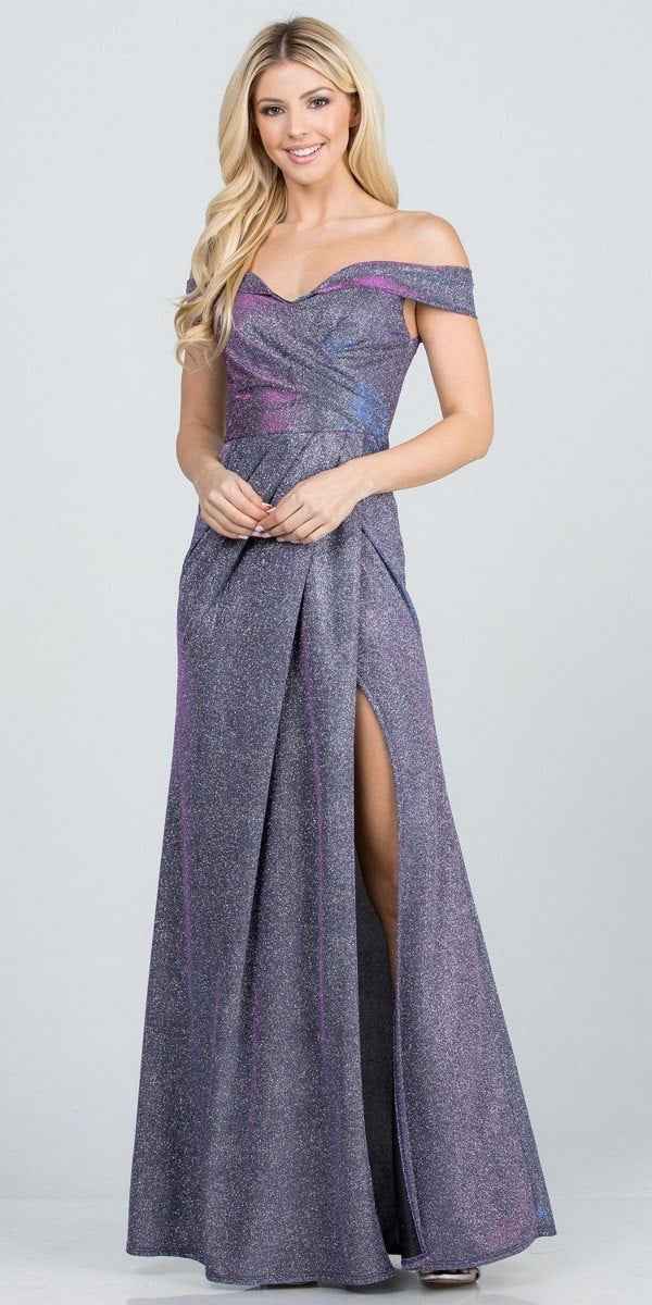 CLEARANCE - La Scala 25854 Off The Shoulder Glittery Jacquard Gathered Gown (Size L)