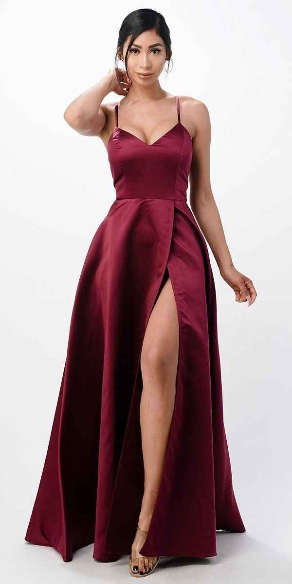 CLEARANCE - La Scala 25895 Open Side Back Spaghetti Tie Stretch Satin Gown (Size XL)