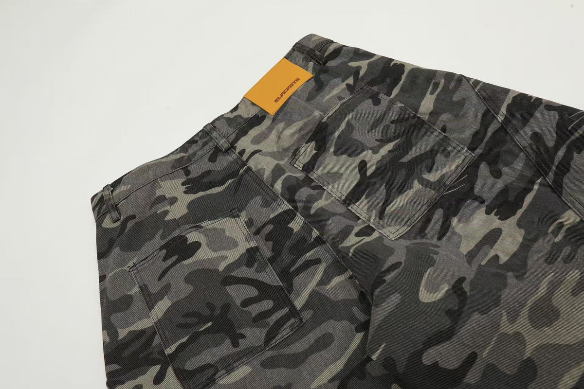 Vintage Camo Seam Panel Multi-Pocket Baggy Wide Leg Cargo Pants