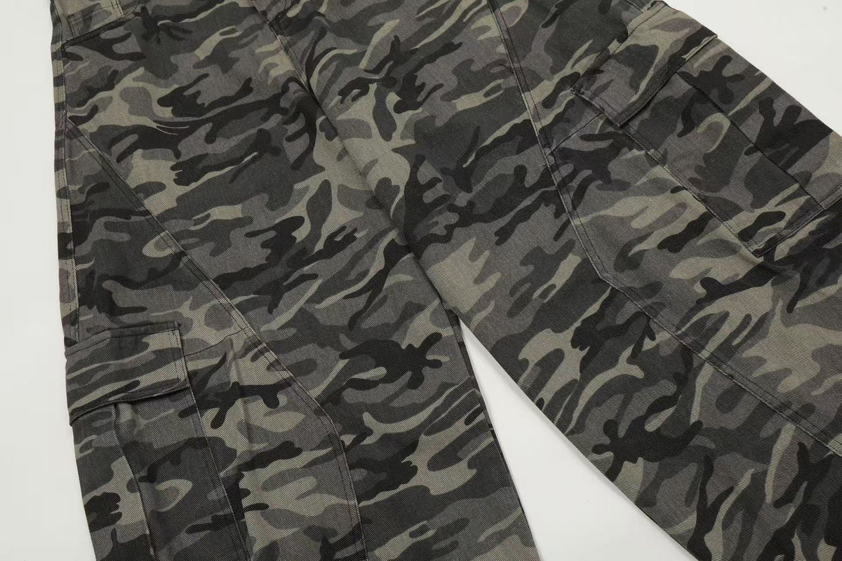 Vintage Camo Seam Panel Multi-Pocket Baggy Wide Leg Cargo Pants