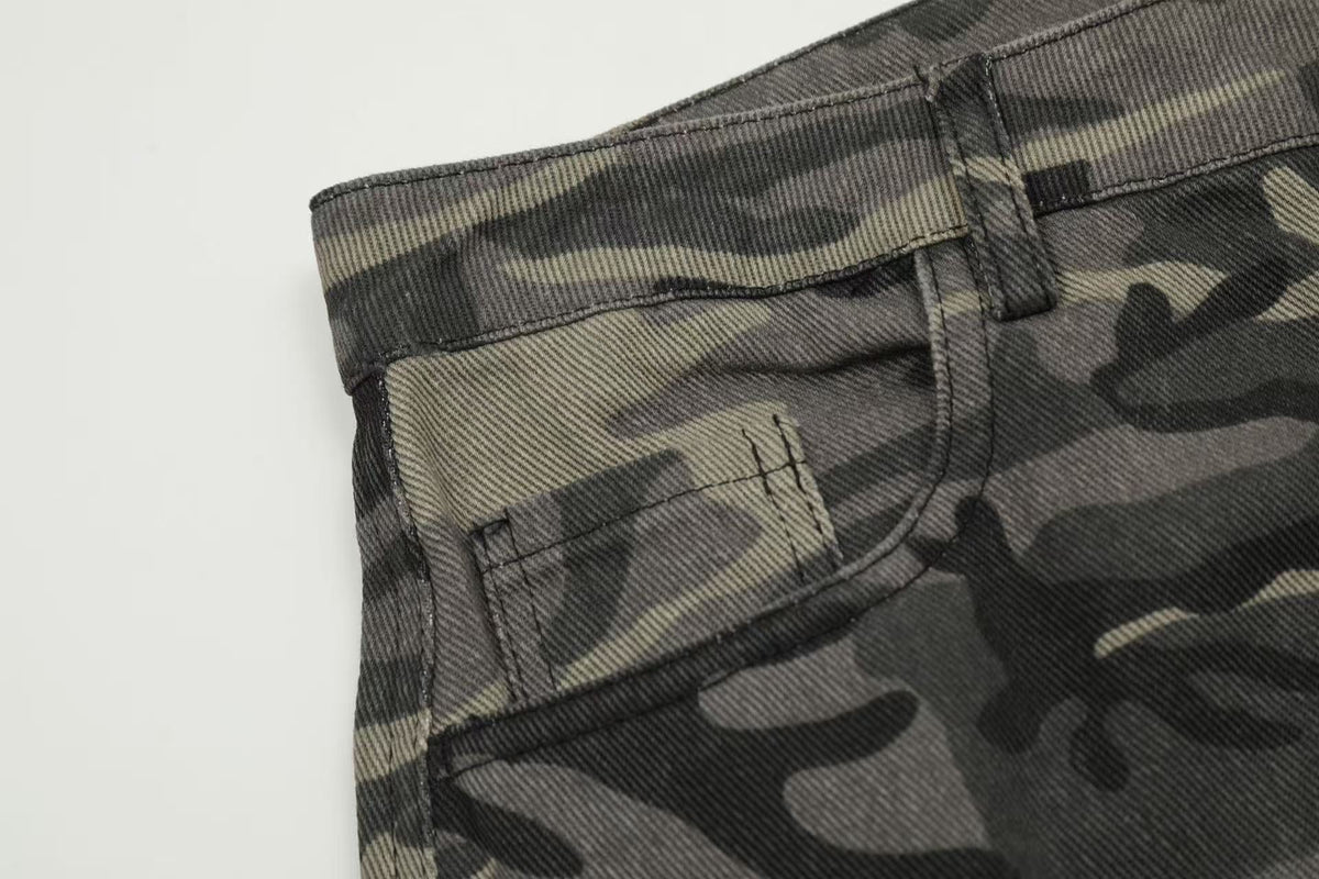 Vintage Camo Seam Panel Multi-Pocket Baggy Wide Leg Cargo Pants