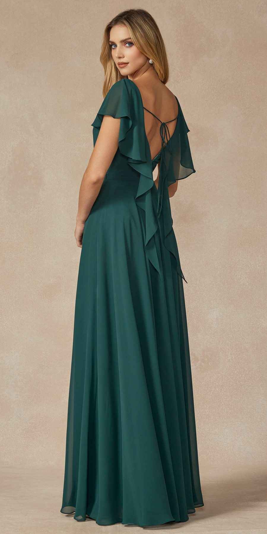 Juliet 261 Flutter Sleeve Formal Dress Cascade Back