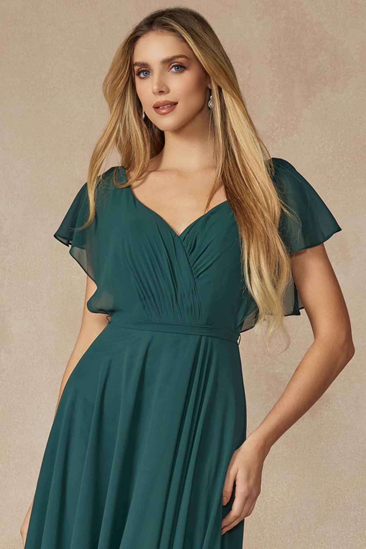 Juliet 261 Flutter Sleeve Formal Dress Cascade Back