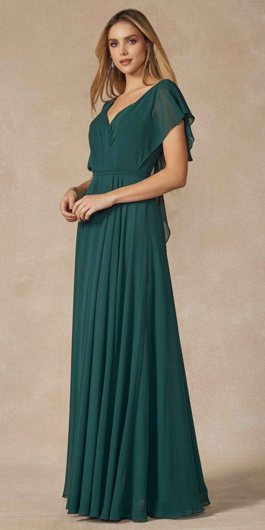 Juliet 261 Flutter Sleeve Formal Dress Cascade Back