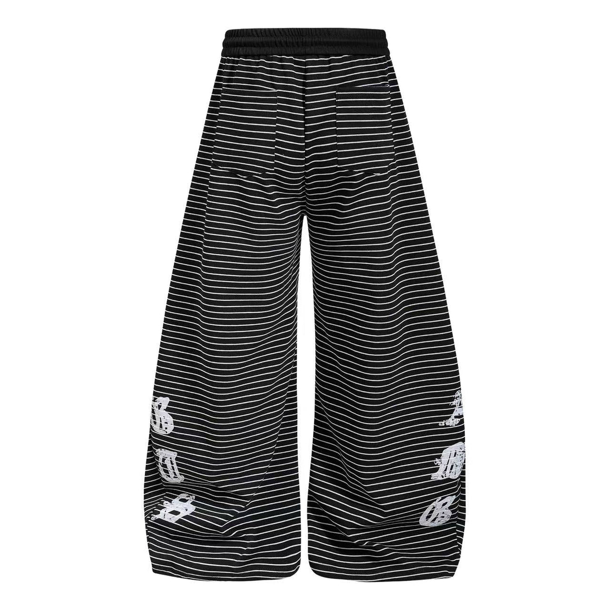 Striped Gothic Script Print Wide-Leg Sweatpants