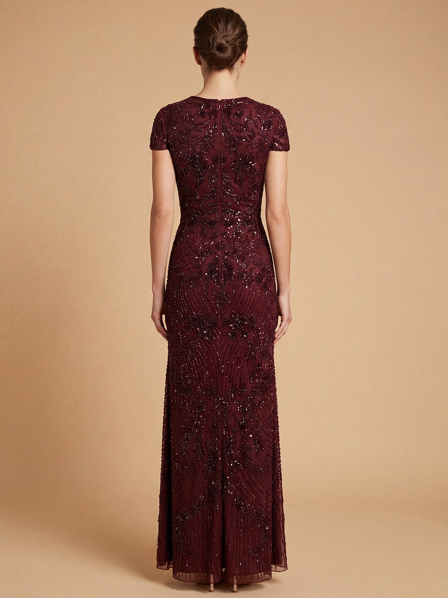 Beaded Cap Sleeve Gown | Lara 28863 - JUSTLUXURY