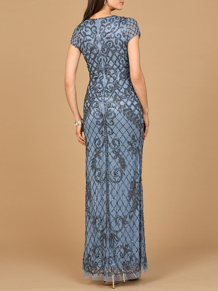 Cap Sleeve Mermaid Beaded Gown - JUSTLUXURY