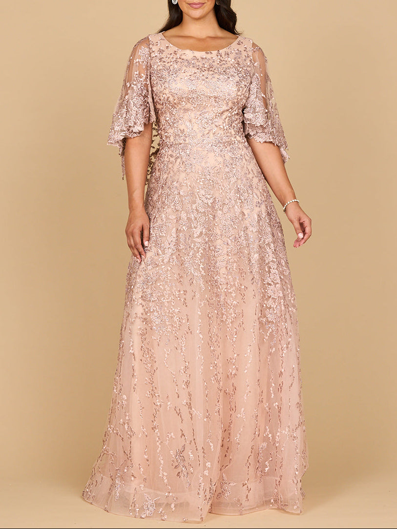Cape Sleeve Mother's Gown | 28881 - JUSTLUXURY