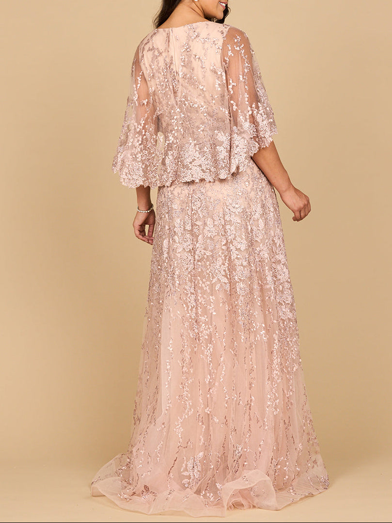 Cape Sleeve Mother's Gown | 28881 - JUSTLUXURY