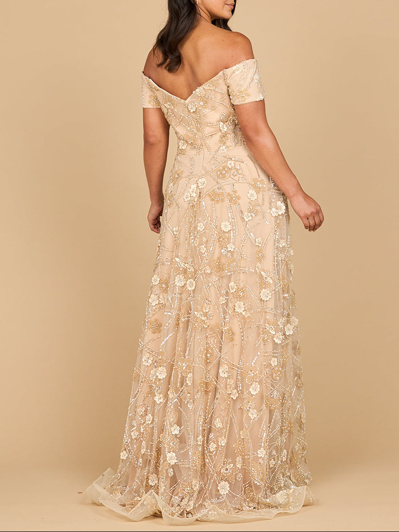 Off Shoulder A-Line Floral Gown | 28882 - JUSTLUXURY