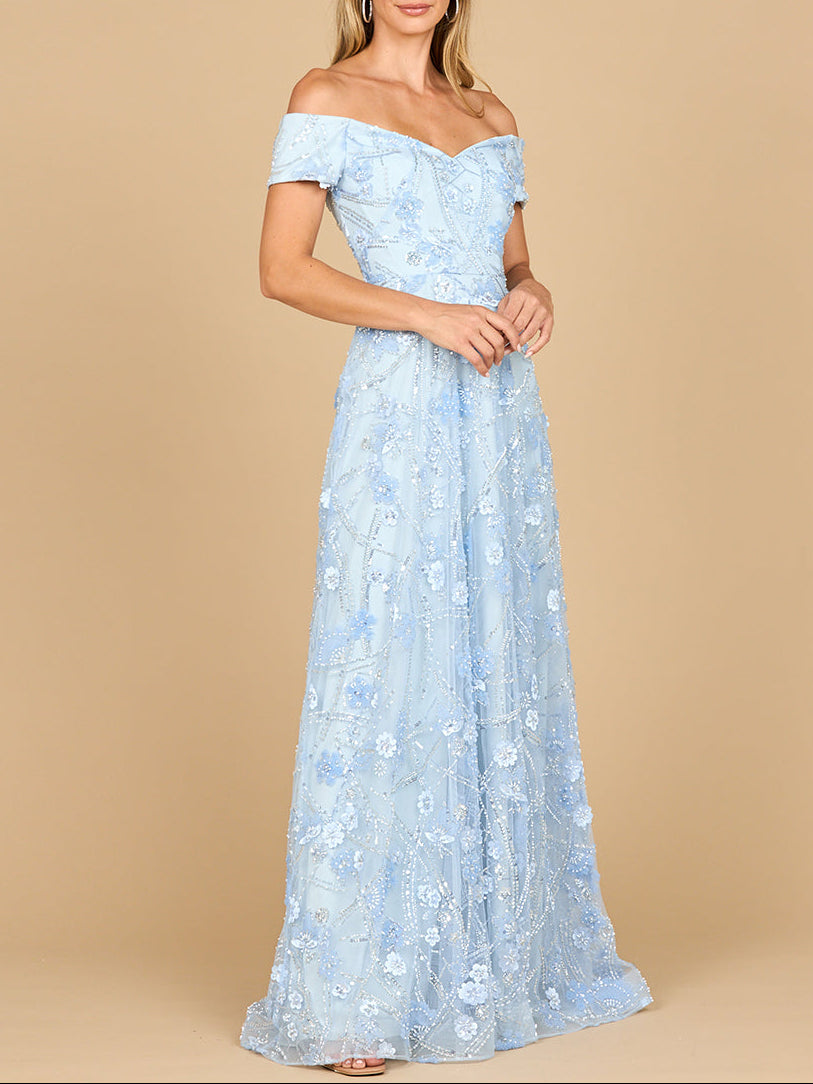 Off Shoulder A-Line Floral Gown | 28882 - JUSTLUXURY