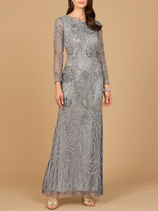 High Neck, Long Sleeve Beaded Gown | 28889 - JUSTLUXURY