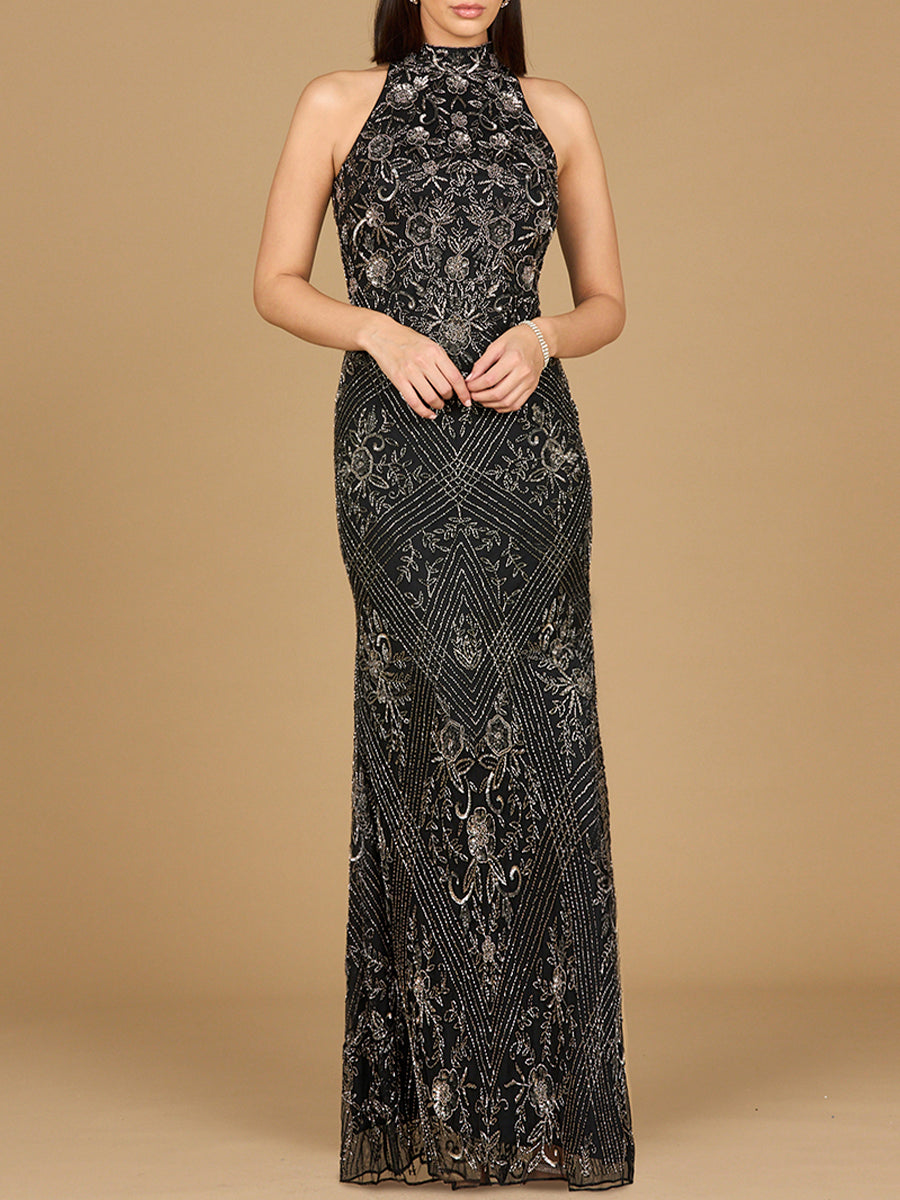 Halter Neck Beaded Dress - JUSTLUXURY