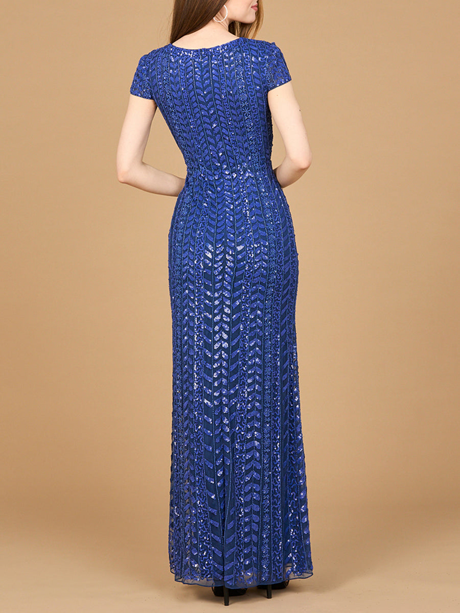 Beaded Gown with Glamourous Cap Sleeves - JUSTLUXURY