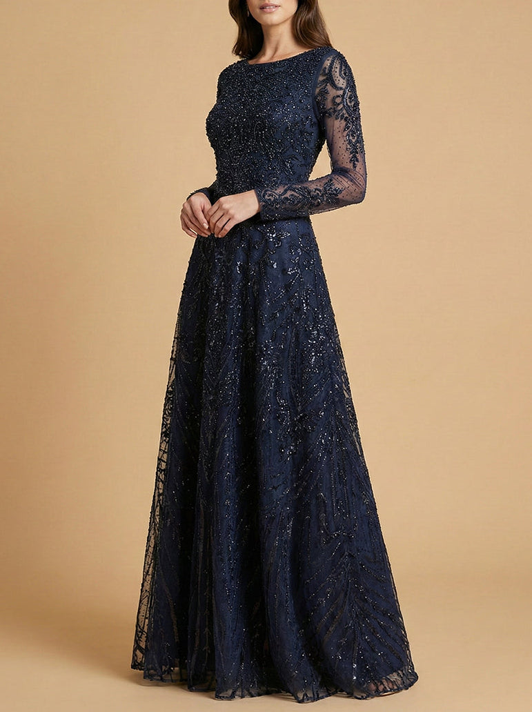 Long Sleeve High Neck Gown | 28904 - JUSTLUXURY