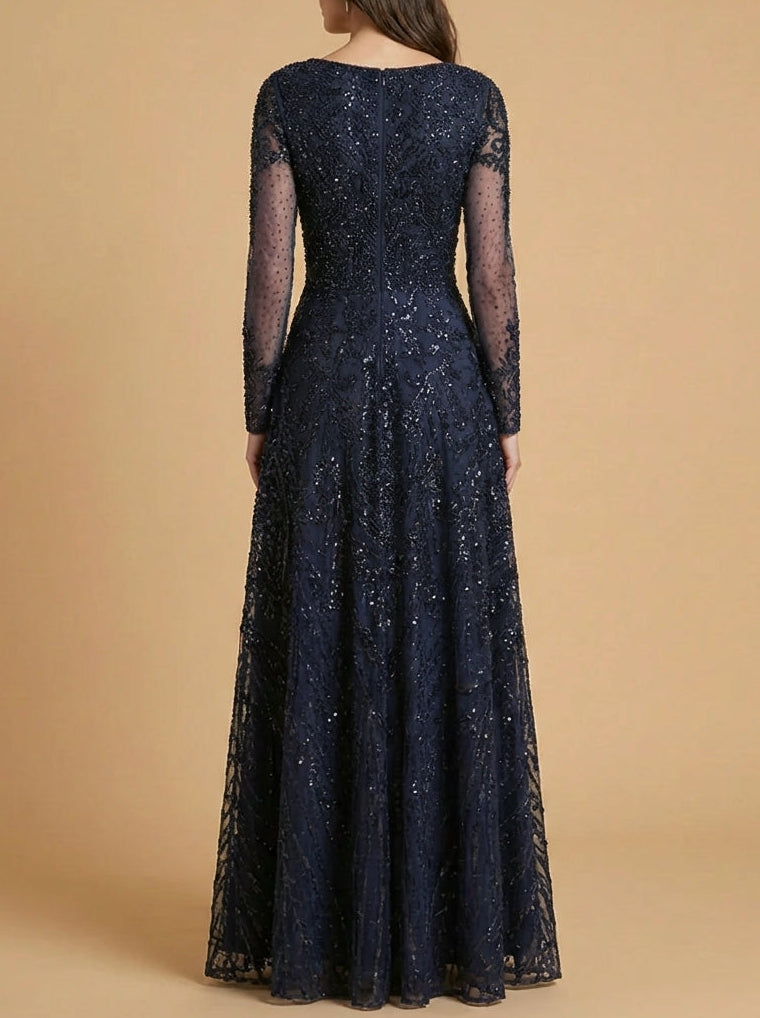 Long Sleeve High Neck Gown | 28904 - JUSTLUXURY