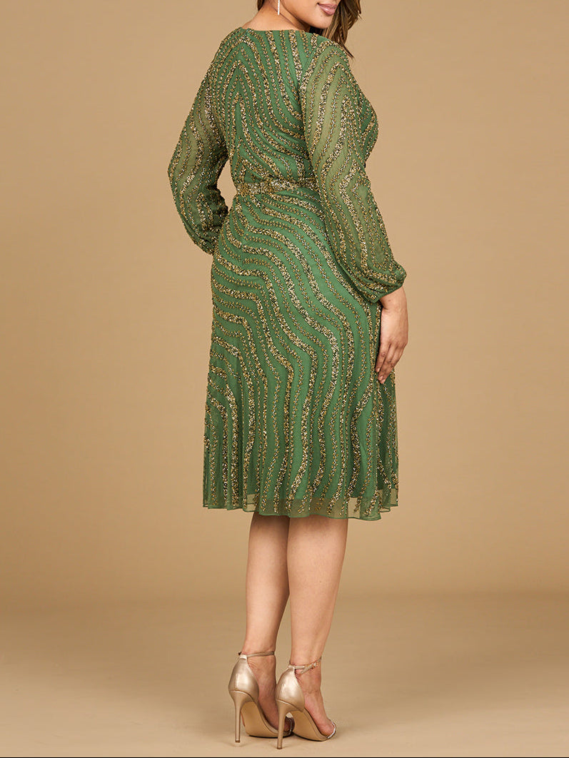 Beaded Midi Dress with Long Sleeves - JUSTLUXURY
