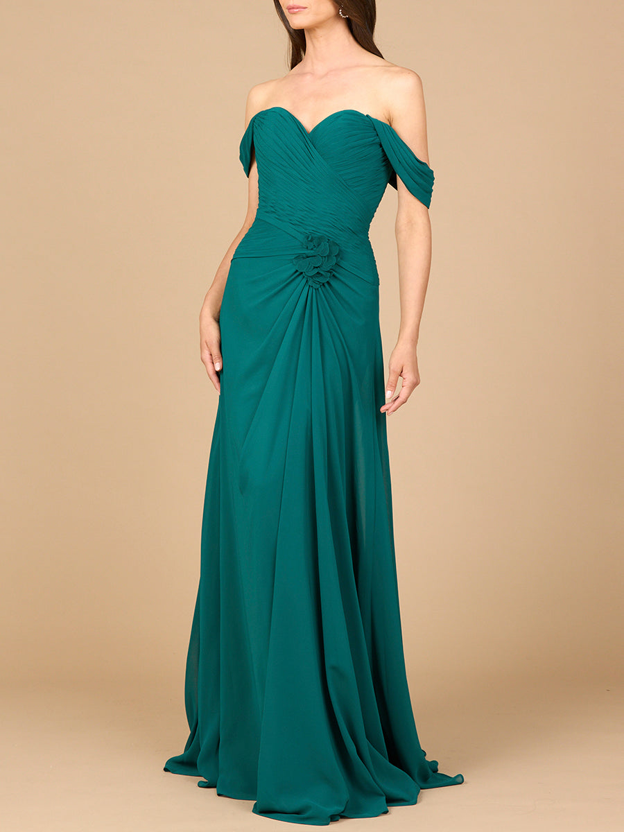 Off Shoulder Chiffon Dress - JUSTLUXURY