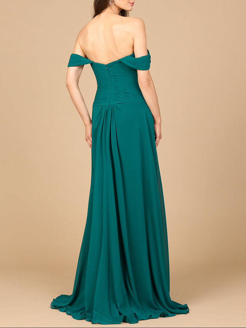 Off Shoulder Chiffon Dress - JUSTLUXURY