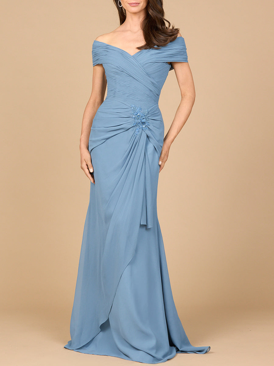Off Shoulder Elegant Chiffon Gown - JUSTLUXURY