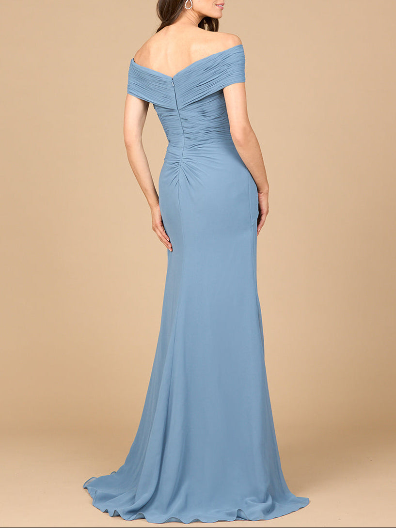 Off Shoulder Elegant Chiffon Gown - JUSTLUXURY