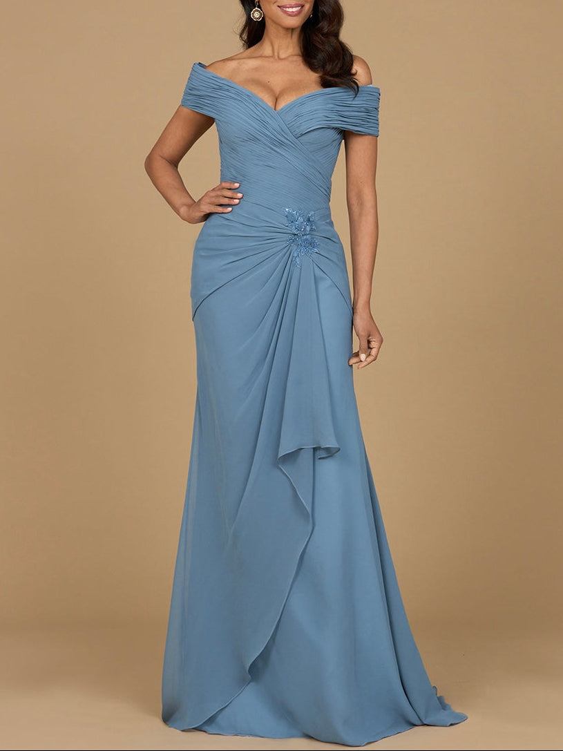 Off Shoulder Elegant Chiffon Gown - JUSTLUXURY