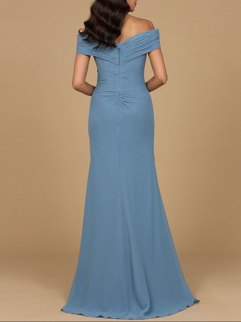Off Shoulder Elegant Chiffon Gown - JUSTLUXURY