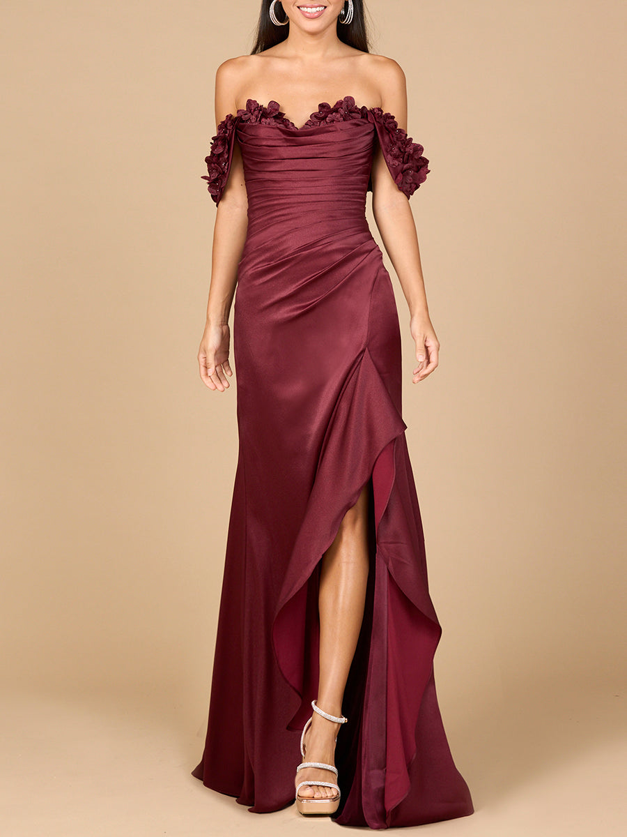 Off Shoulder Crepe Gown - JUSTLUXURY