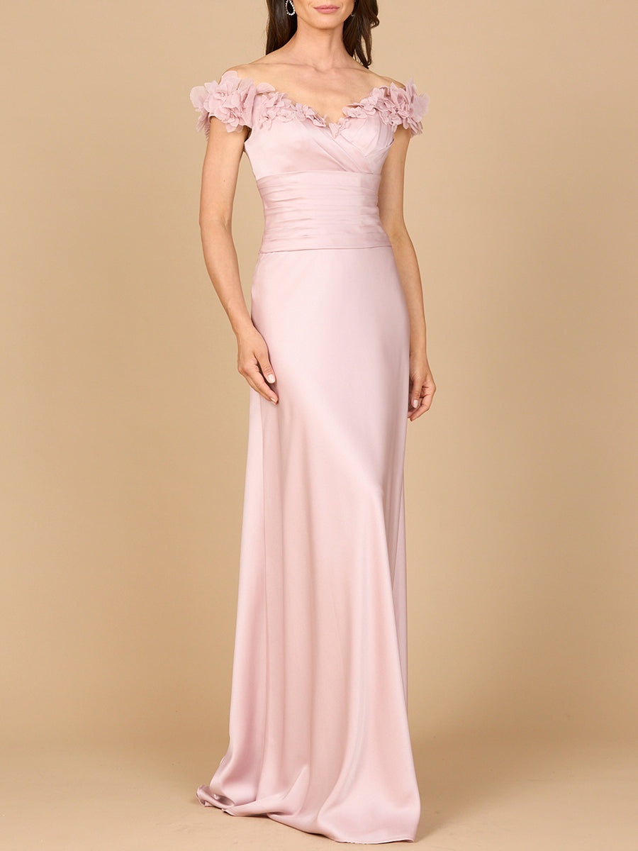 Off Shoulder Satin Gown - JUSTLUXURY
