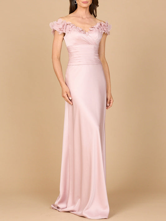 Off Shoulder Satin Gown - JUSTLUXURY