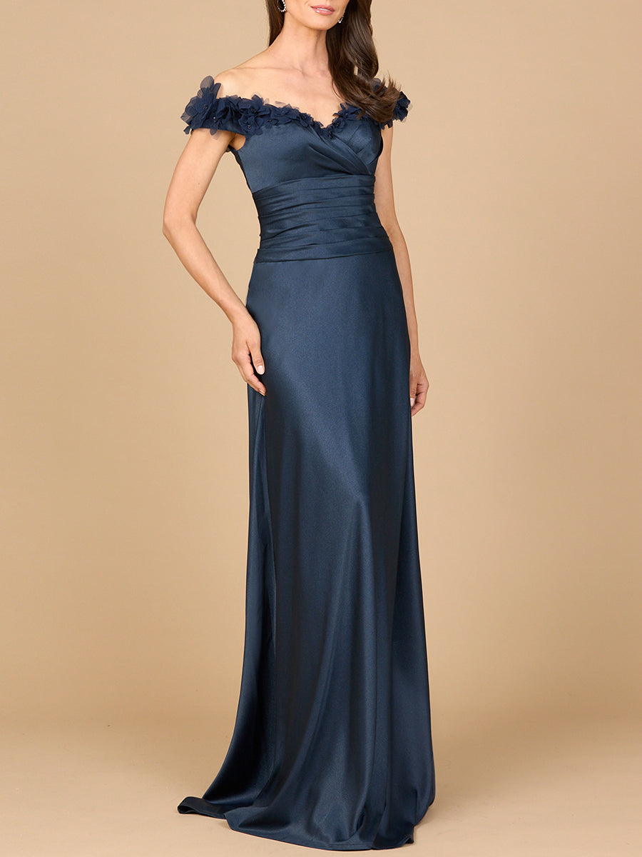 Off Shoulder Satin Gown - JUSTLUXURY