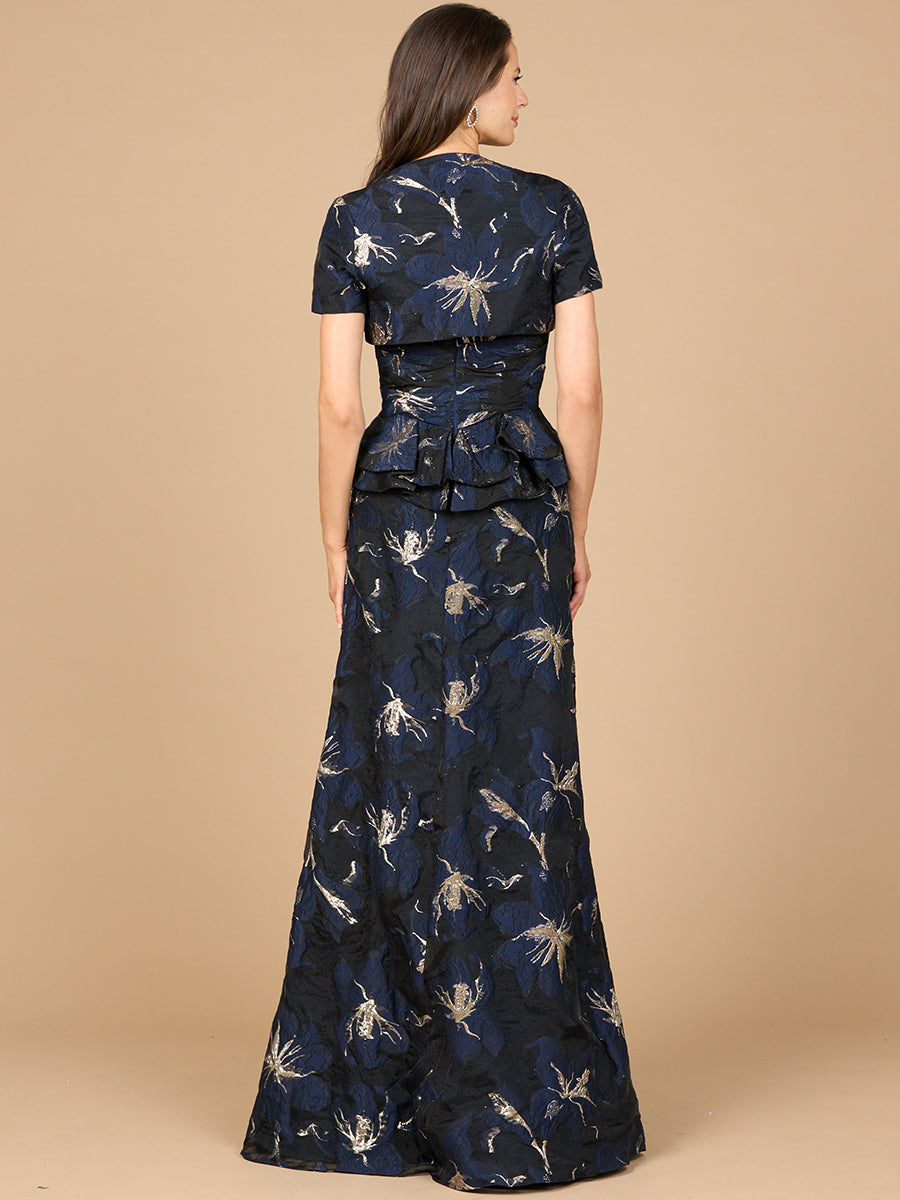 Strapless Brocade Gown with Bolero - JUSTLUXURY