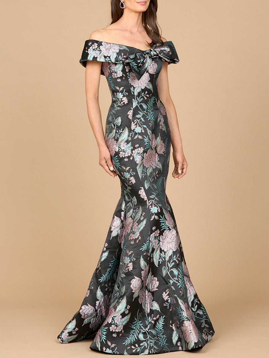 Fitted, Mermaid Brocade Gown - JUSTLUXURY