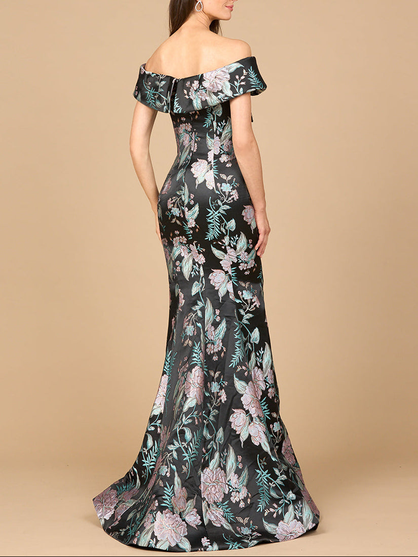 Fitted, Mermaid Brocade Gown - JUSTLUXURY