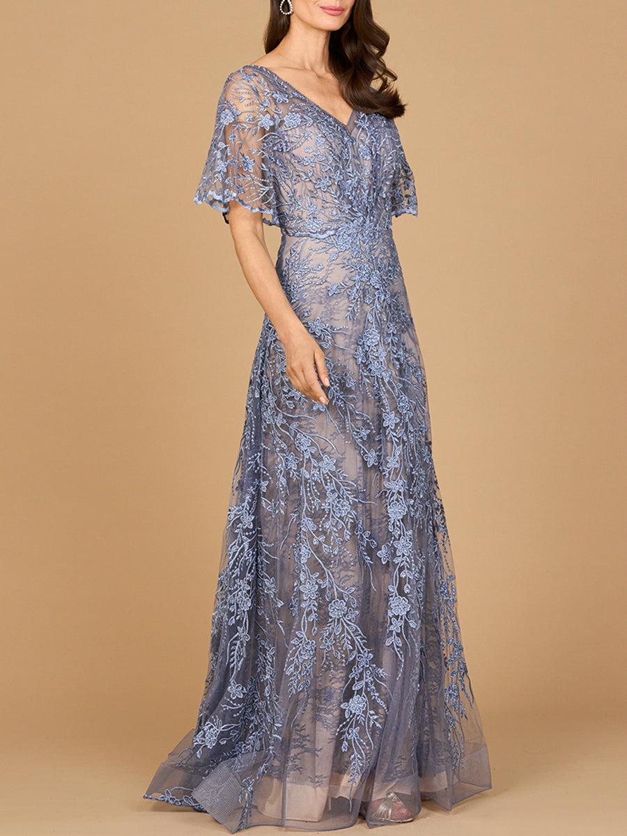 Elegant Cape Sleeve A-line Gown - JUSTLUXURY