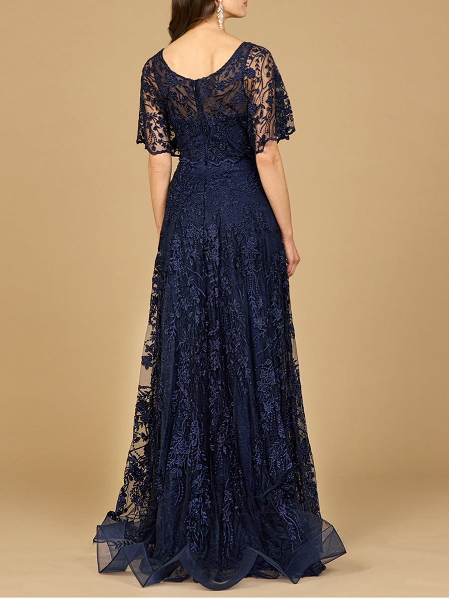 Elegant Cape Sleeve A-line Gown - JUSTLUXURY