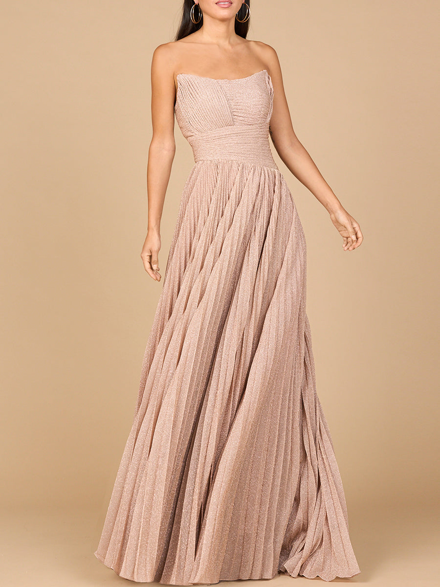 Flowing Pleated, Strapless Dress - JUSTLUXURY