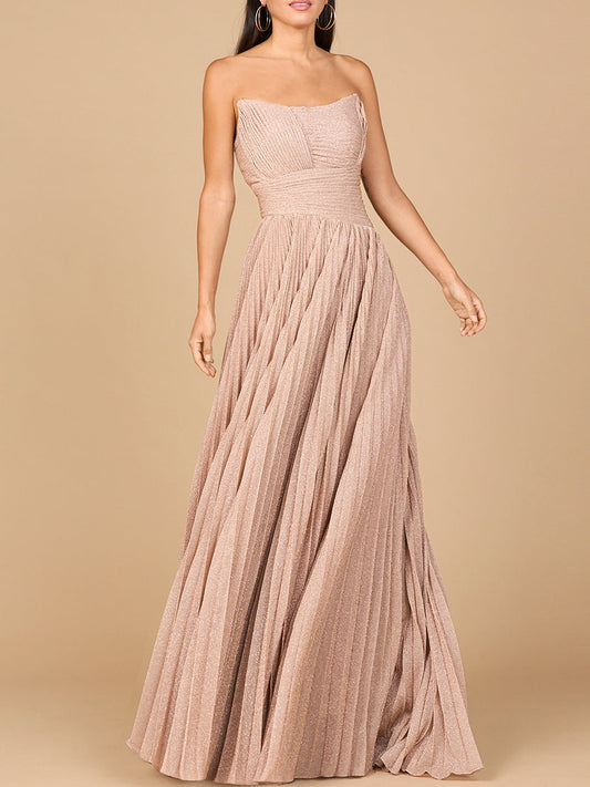 Flowing Pleated, Strapless Dress - JUSTLUXURY