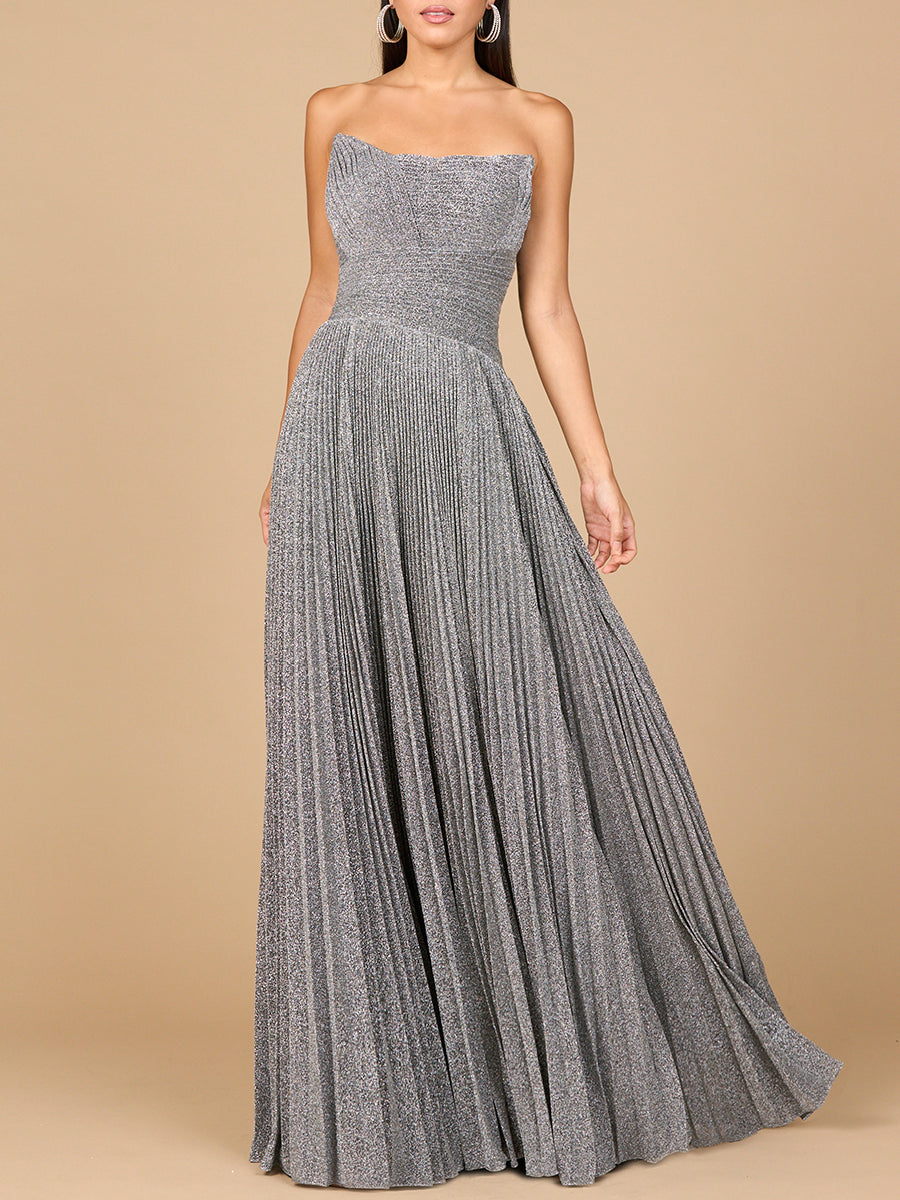 Flowing Pleated, Strapless Dress - JUSTLUXURY