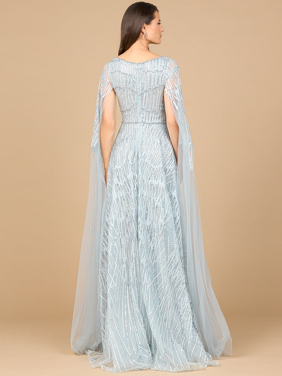 Embellished Gown with Cape Sleeves - JUSTLUXURY