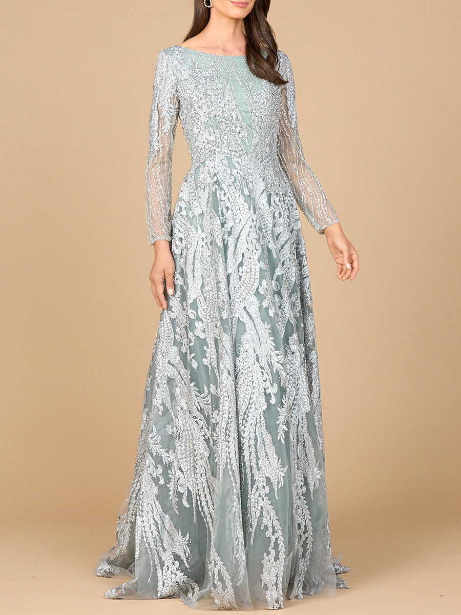 Long Sleeve, Modest Beaded Gown | 28939 - JUSTLUXURY