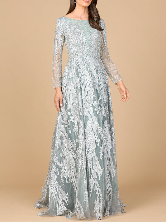 Long Sleeve, Modest Beaded Gown | 28939 - JUSTLUXURY