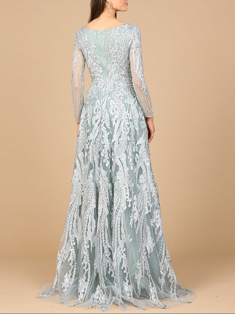 Long Sleeve, Modest Beaded Gown | 28939 - JUSTLUXURY
