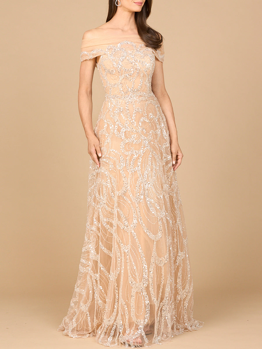Off Shoulder A-line Gown - JUSTLUXURY