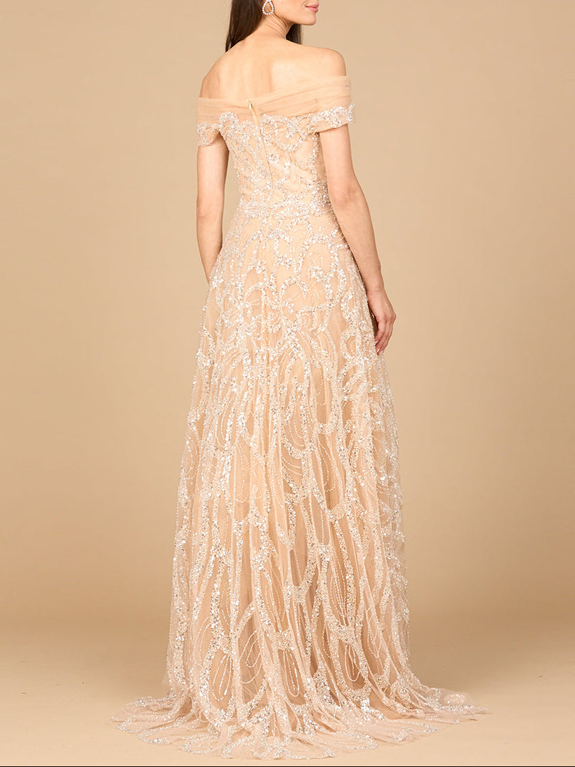 Off Shoulder A-line Gown - JUSTLUXURY