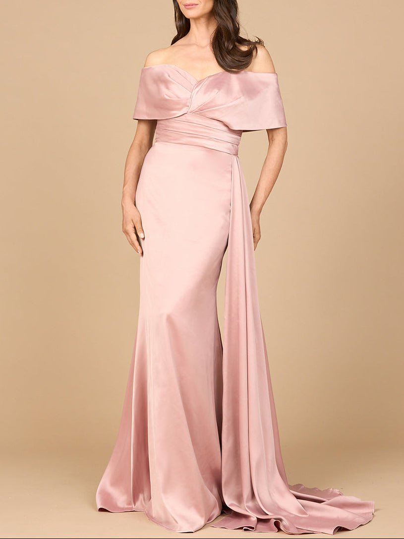 Off Shoulder Satin Dress - JUSTLUXURY
