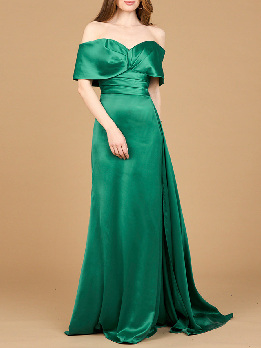 Off Shoulder Satin Dress - JUSTLUXURY