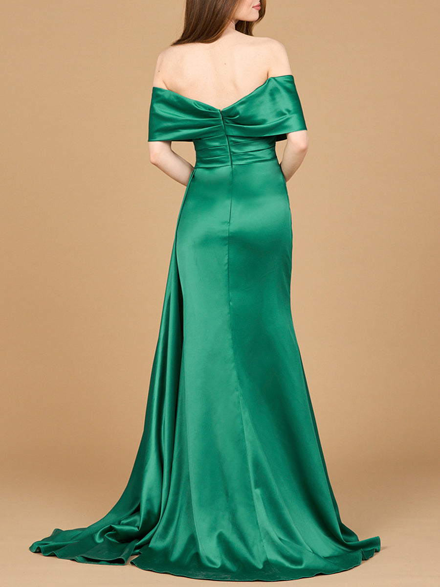 Off Shoulder Satin Dress - JUSTLUXURY